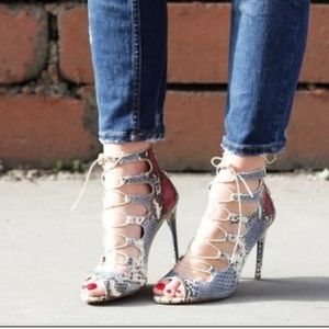 Zara lace up snakeskin heels